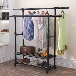 OMBRY 이동식행거 더블 스탠드 높이 넓이 조절 선반행거 150CM