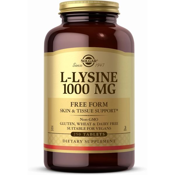 SOLGARL-Lysine 1000mg - 250정 피부 및 조직 지원 비GMO, 비건, 코셔, 글루텐 프리 250인분