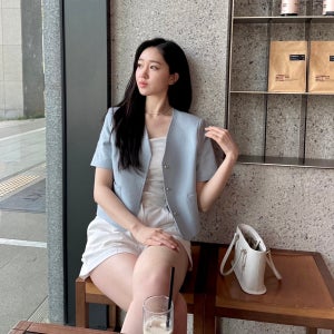 [쥬니프 jyunif] 브이넥 반팔 린넨 여름 숏 자켓 _sora