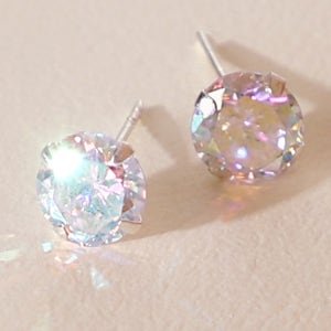 오로라 크리스탈 큐빅 실버 스터드 은 귀걸이