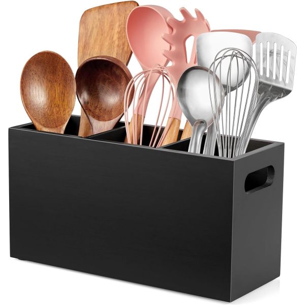 ALELION 분리형 대형 식기 거치대 주방 조리대용 3칸 목기 캐디 정리대 검은색 조리기구 크로크 3 Compartment