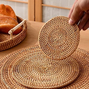 하루온종일 8cm, 10cm 라탄 코스터 컵받침 홀더 냄비받침 인테리어 소품