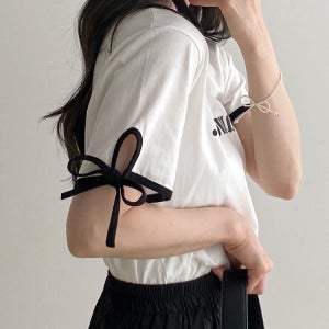배색드리머 리본끈 반팔 티셔츠 3color