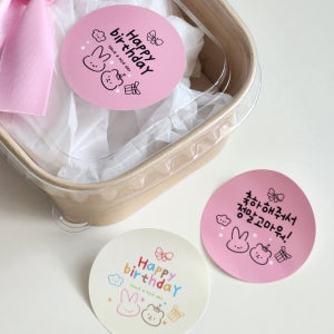[기성품] 파스텔데이 생일 고마워 스티커 HBD 토끼 하트 곰돌이 포장 답례품 소량 어린이집 스몰바스켓