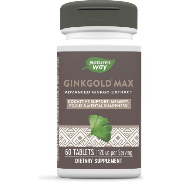 <b>Nature’s Way</b> Ginkgold Max Advanced 추출물, 기억력, <b>집중력</b>, 정신적 예리함을 지원합니다, 60정