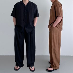 남자 플리츠 여름 트레이닝 세트 반팔 셋업