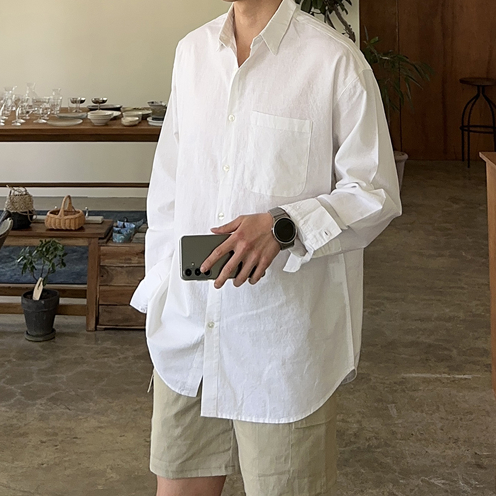 남자셔츠 흰색 여름 오버핏 남방 난방 남자<b>린넨</b>셔츠