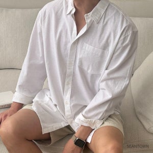 남성 린넨 셔츠 흰색 여름 오버핏 쿨 남방 난방 남자 셔츠