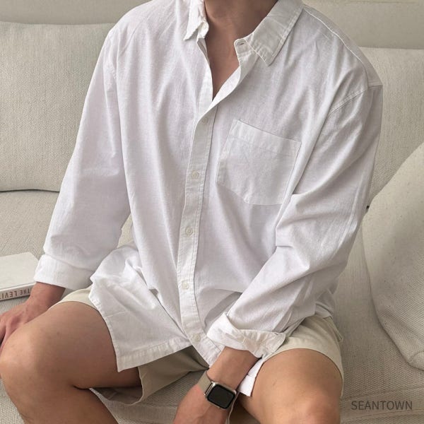 남성 린넨 셔츠 흰색 여름 오버핏 쿨 남방 난방 남자 셔츠