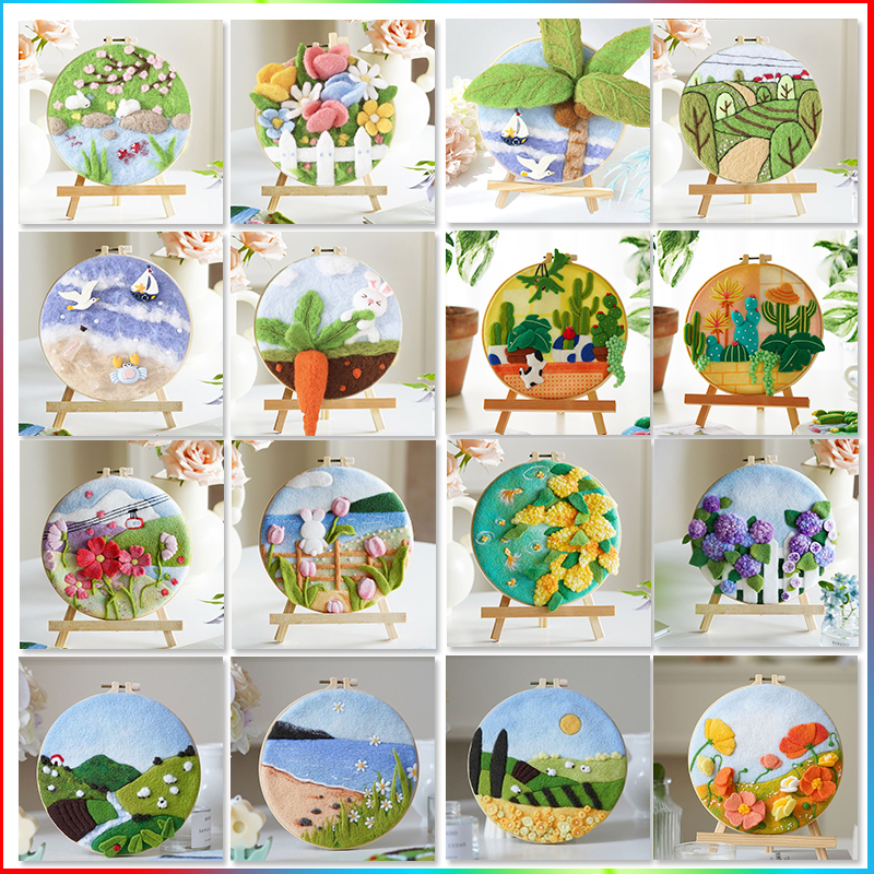 양모 펠트 그림 키트 꽃 Diy 펠트 공예 패키지 20x20cm