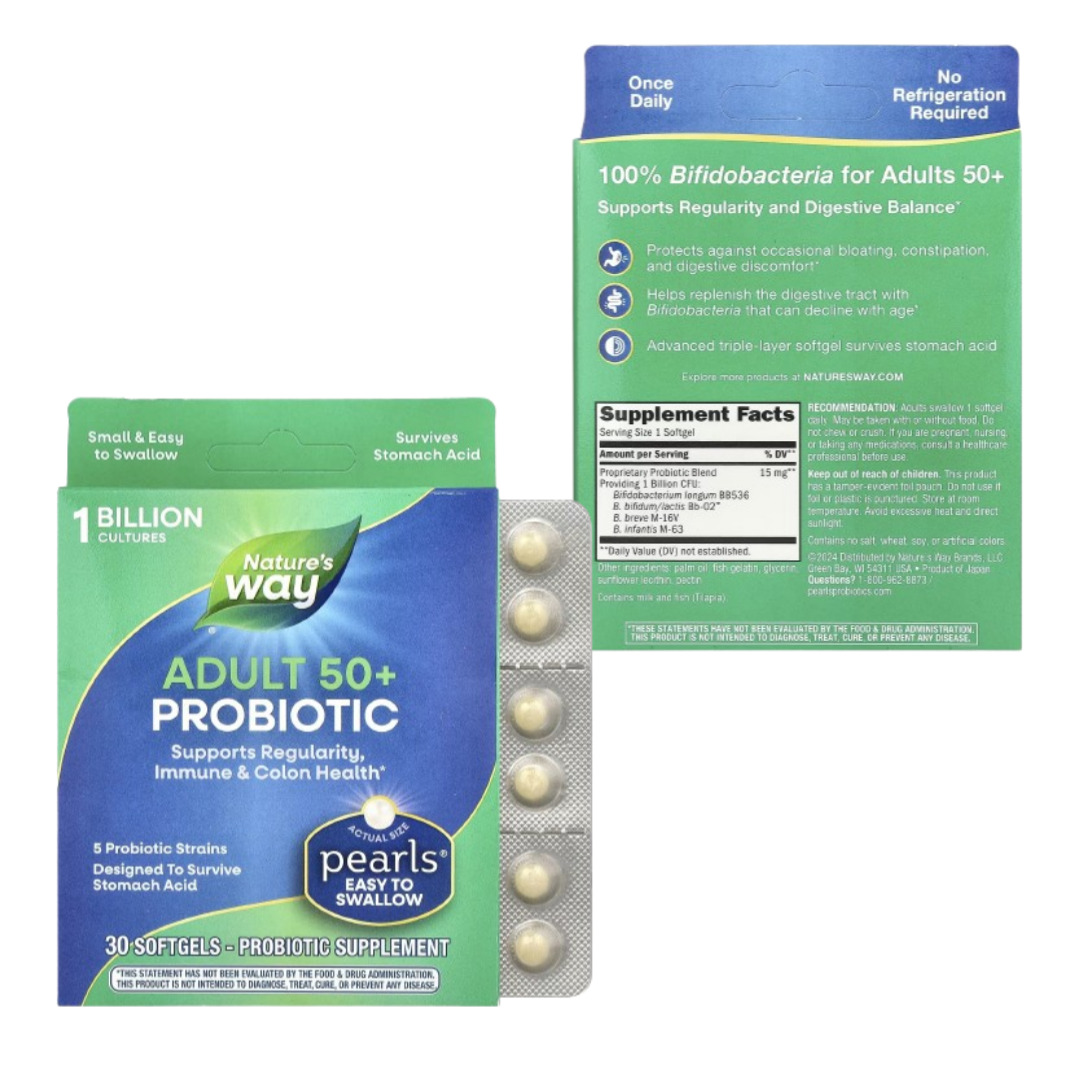 네이처스웨이 <b>어덜트 50 프로바이오틱</b> 10억 CFU 비피더스 이뮨 콜론 헬스 30 캡슐
