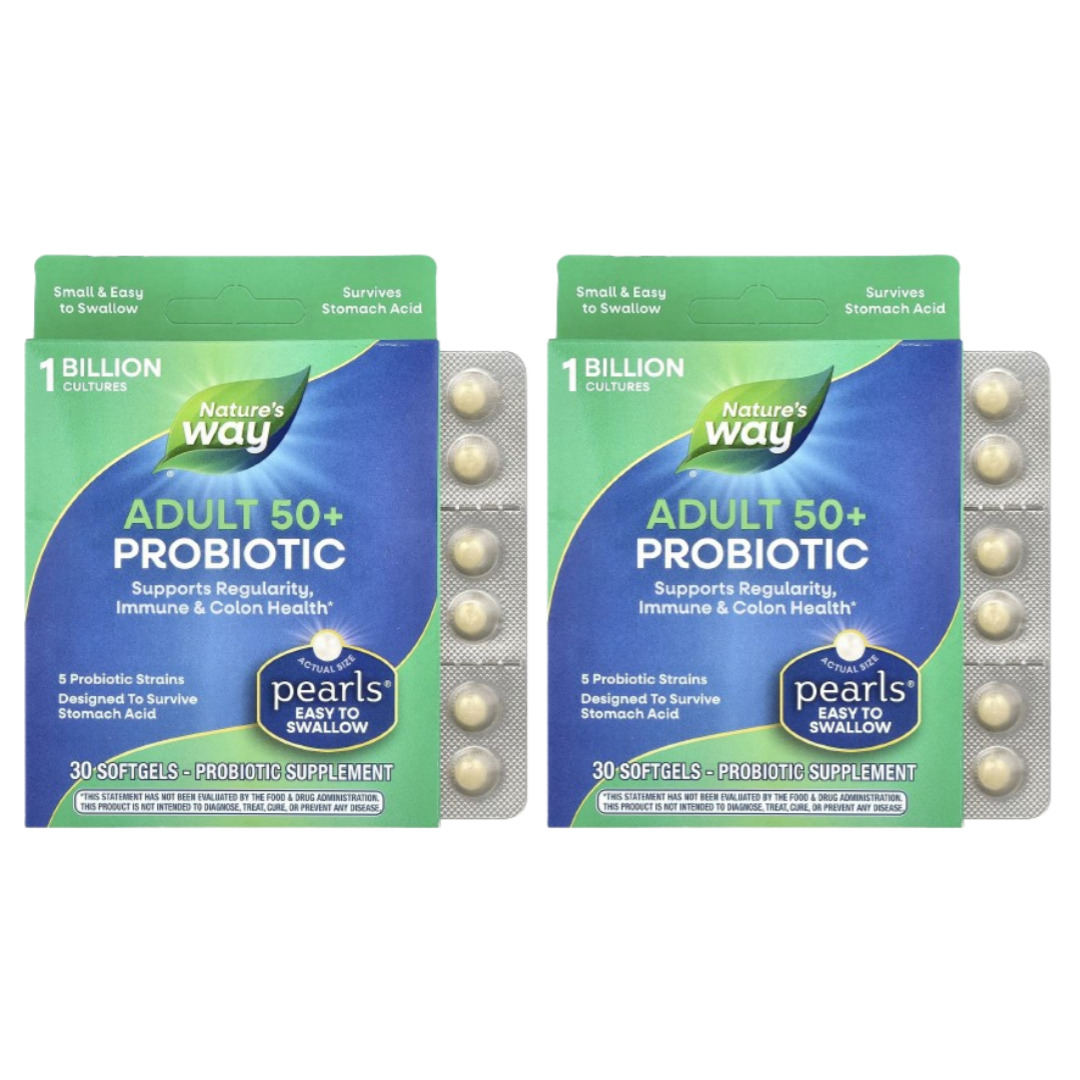 2개 네이처스웨이 <b>어덜트 50 프로바이오틱</b> 10억 CFU 비피더스 이뮨 헬스 30 캡슐