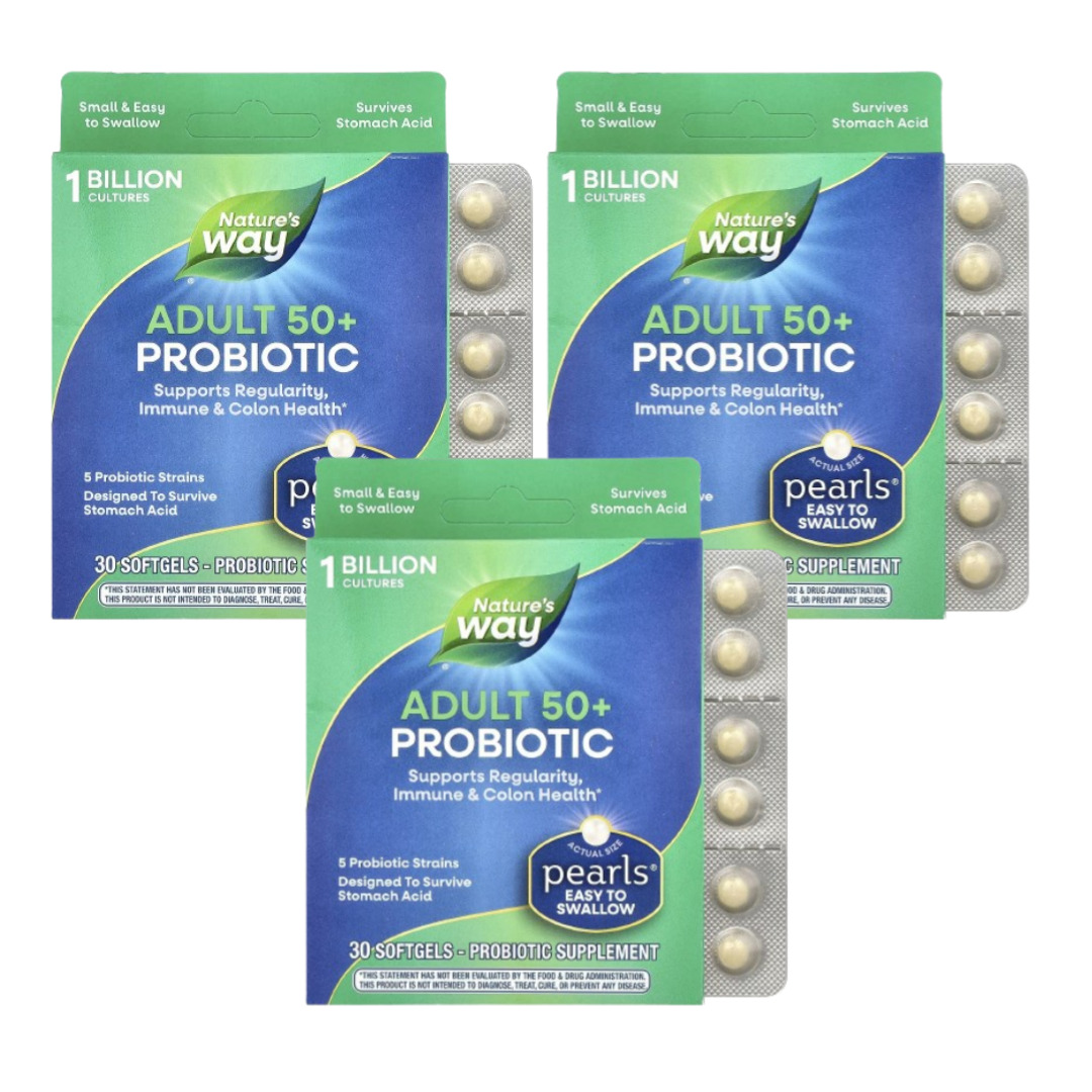 3개 네이처스웨이 <b>어덜트 50 프로바이오틱</b> 10억 CFU 비피더스 콜론 헬스 30 캡슐