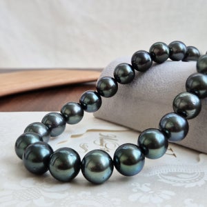 타히티 흑 해수 남양진주 11mm 비드 목걸이 스트레이트