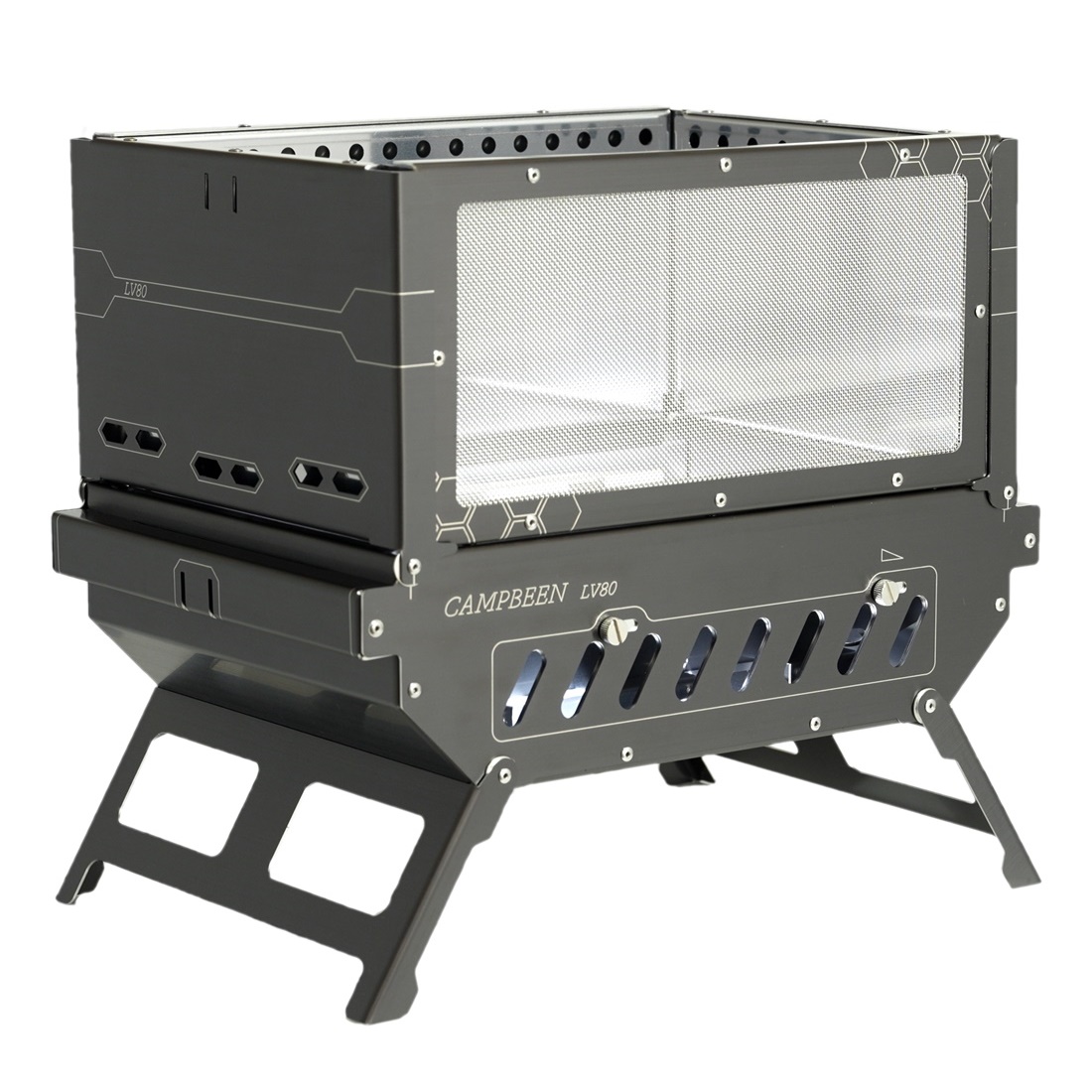 캠프빈 캠핑 숯그릴 화로대 LV80 블랙에디션 이중연소 메쉬 바베큐 불멍 BBQ IGT 호환
