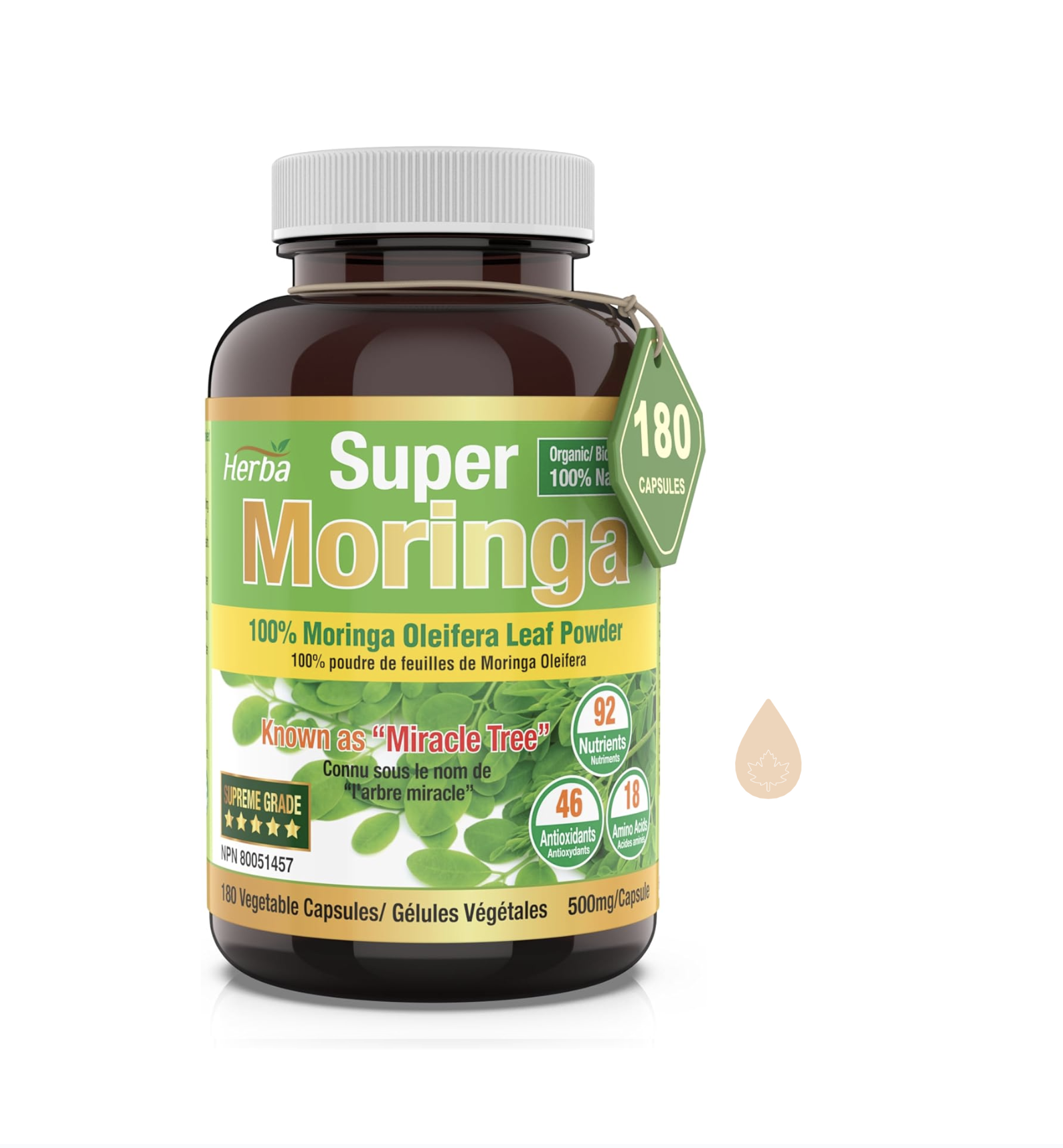 Herba Super Moringa <b>유기농 모링가</b> 잎 180 베지캡슐