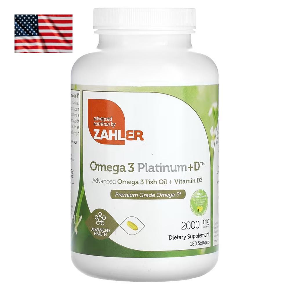 Zahler <b>오메가3 플래티넘</b>D 피쉬 오일 비타민D3 <b>2000mg</b> 180정 중성지방