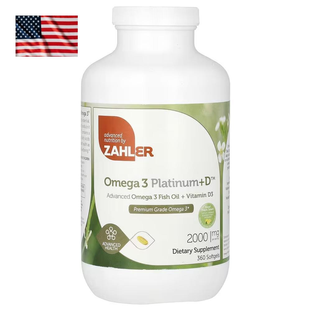 Zahler <b>오메가3 플래티넘</b>D 피쉬 오일 비타민D3 <b>2000mg</b> 360정 중성지방