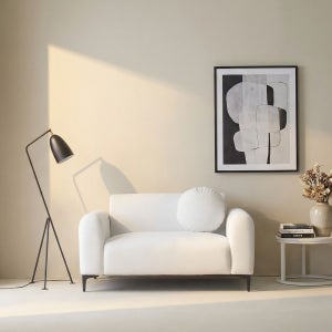 허그 아쿠아텍스 푹신한 미니 원룸 기능성 페브릭 쇼파 스툴미포함, 아이보리, 2인용