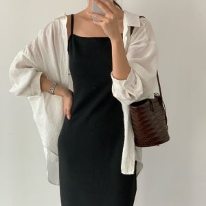 [당일출고] 실키 셔켓 레이온 오버핏 긴팔 화이트 소라 셔츠 자켓 (2color)