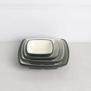 KDS 멜라민 체크투톤 B&W 깊은사각찬기 DS-7085