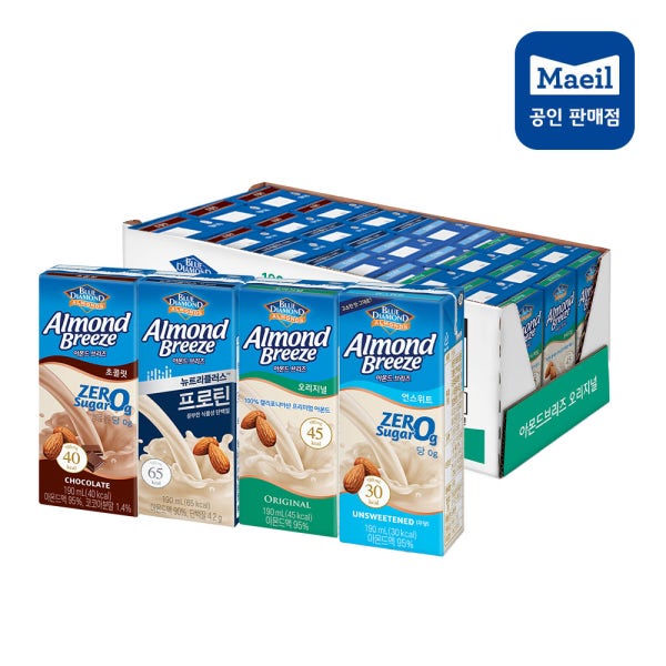 아몬드브리즈 190ml 24팩 4종 혼합 오리지널 언스위트 프로틴 초코 아몬드 음료