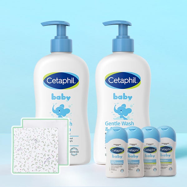 세타필 베이비 바디워시 앤 샴푸(클래식)400ml 2개+여행용 4개&순면 손수건