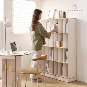 홈인홈 화이트 북카페 자작나무 원목 4단 책장 1000 6x4_B54