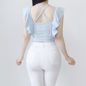 날개 프릴 리본 끈 홀터 니트 나시 탑 3color 와플 골지 크롭 스트랩 발레코어 파티룩 바캉스룩