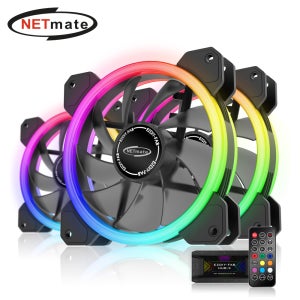 넷메이트 NM-DPR04411 Dual Ring ARGB 120mm 쿨링팬(블랙/3PACK + 팬허브 + 리모컨)