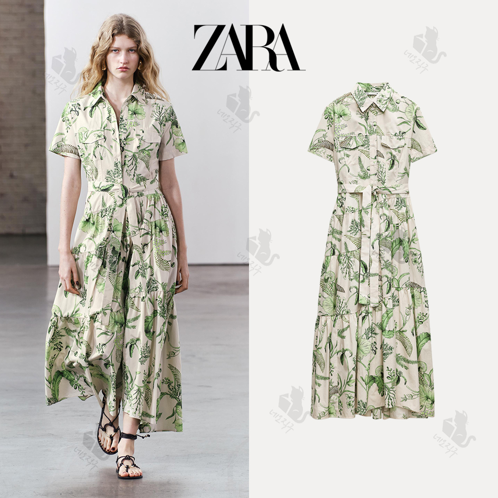 ZARA 자라 여성 여름 프린트 미디 롱 셔츠 원피스 드레스 ZW COLLECTION