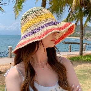 챙넓은 컬러플 밀짚모자 휴양지 비치 라피아 벙거지 모자