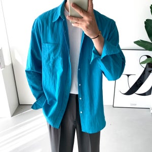 (15컬러)남자 린넨 셔츠 세미 오버핏 비비드 캐주얼 여름 긴팔 남방