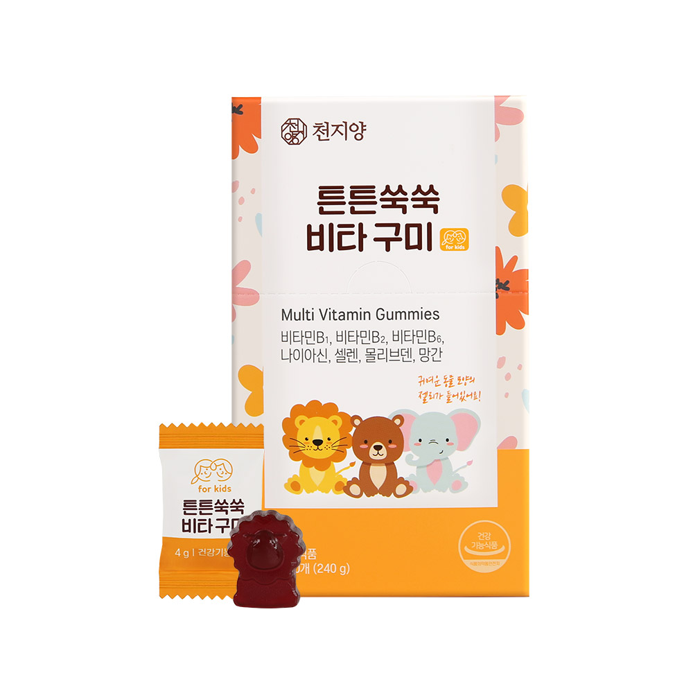 천지양 튼튼쑥쑥 비타구미 60개 1박스 1개월분 포도맛 비타민젤리 멀티비타민 어린이홍삼