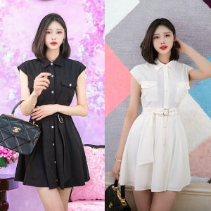 캔디디 (허리 벨트 포인트 프리사이즈 고급 럭셔리 미니원피스) 온걸/홀복