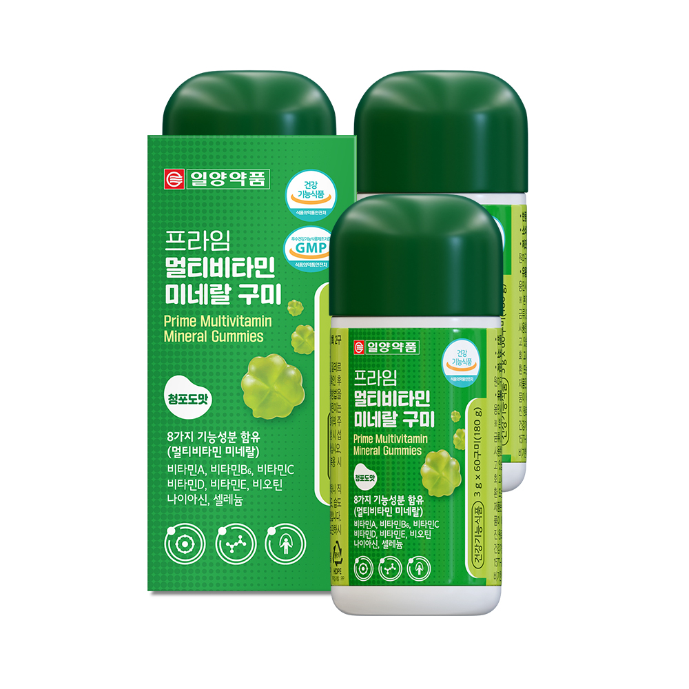 일양약품 프라임 <b>멀티</b>비타민<b>미네랄</b> 구미 청포도맛 젤리 60개입, 3개