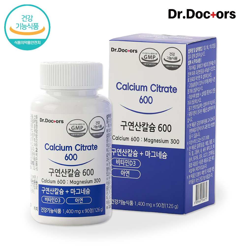 <b>닥터닥터스</b> 구연산칼슘 600 90정 (1개월분) / 칼슘 마그네슘 비타민D 아연 함유