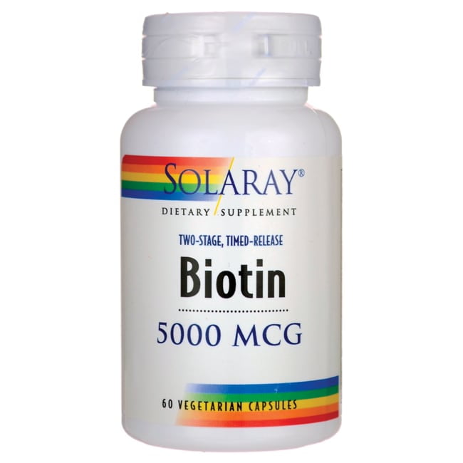 <b>비오틴</b>Solaray <b>Biotin</b> 5000 mcg Timed Release Hair, Skin &amp; Nails Support 60 VegCaps