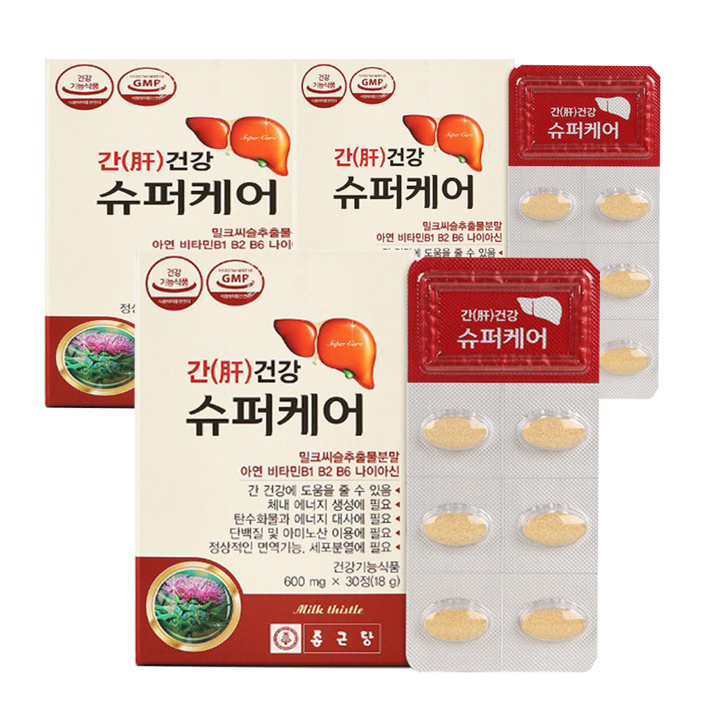 종근당 <b>간건강 슈퍼케어</b> 밀크시슬 600mg x 30정, 3개