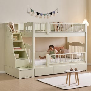 우드몽드 알리나 분리형 원목 이층침대 슈퍼싱글 수납형 계단 사다리, 서랍/1층가드 미포함