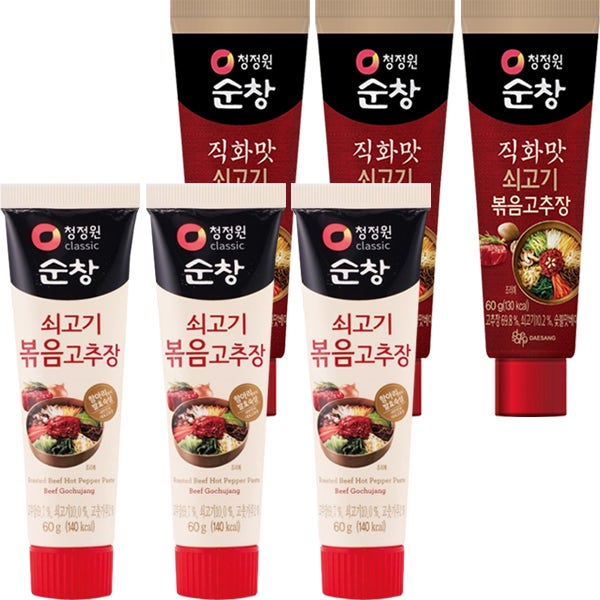 청정원 쇠고기 볶음 고추장 3개 + 직화맛 3개 /튜브형 튜브고추장 여행용고추장