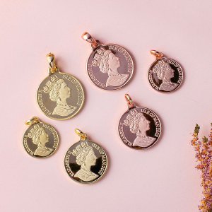 엘리자베스 코인 펜던트 목걸이 민무늬 메달 친구 결혼 기념일 프로포즈 선물 14K 18K