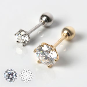 14K 18K 금 꽃 주물 6발 모이사나이트 2mm 1부 3부 5부 1캐럿 피어싱