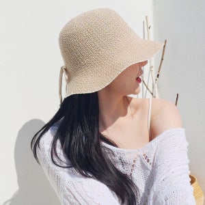 한스모자 바캉스 여행 휴양지 예쁜 여성 밀짚모자 셔링 리본