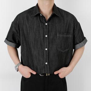 흑청 오버핏 청난방 남자 청남방 반팔