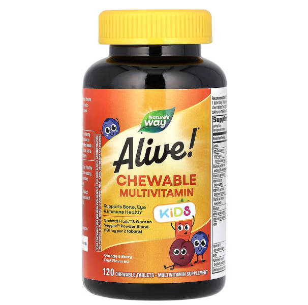 네이쳐스웨이 <b>얼라이브 키즈 츄어블</b> 멀티비타민 오렌지베리 120 <b>츄어블</b> 종합비타민