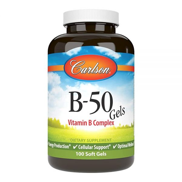 Carlson <b>B50 젤</b> 비타민 B 복합체 에너지 생산 세포 지원 및 최적의 웰니스 100 소프트젤