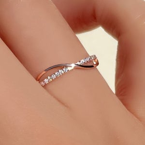 [무배] 실버925 로즈골드 큐빅 웨이브 물결 라인 은반지