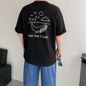 남자오버핏반팔 참범고래 커플 면티