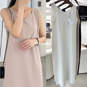 오브 홀가먼트 썸머 뉴트럴 하트넥 나시 원피스 / 여름원사 민소매 니트 롱원피스